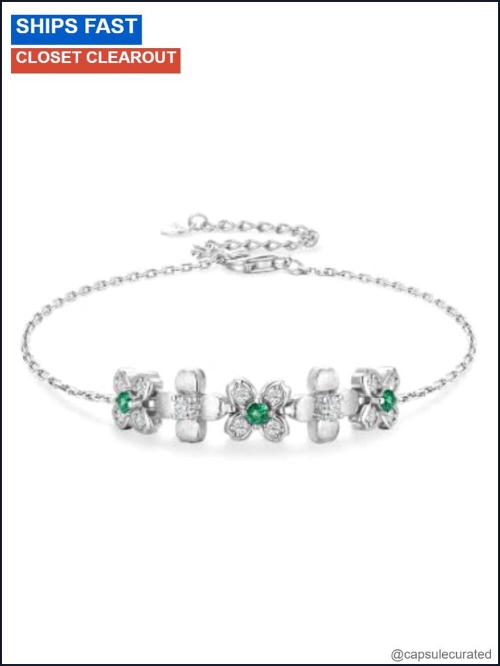 Genuine Emerald Moissanite Flower Bracelet Anklet 925 Sterling Silver